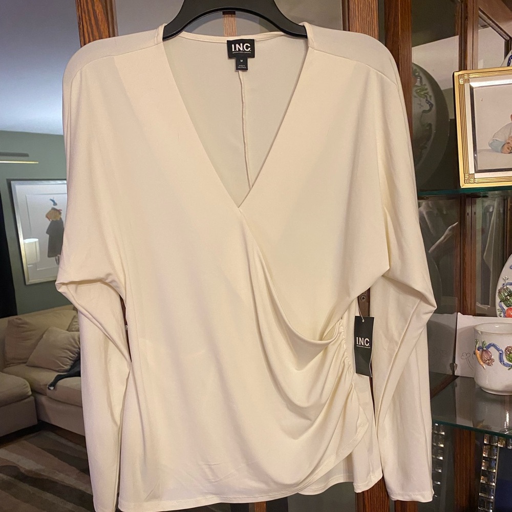INC International Concepts Women's Elegant Cream Blouse